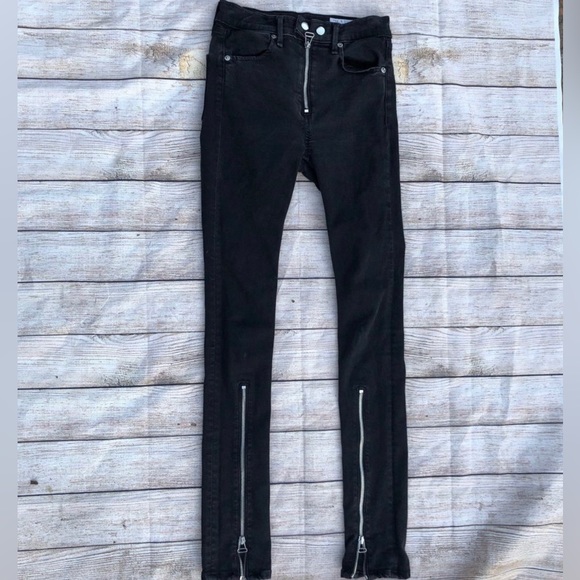 Rag & Bone Isabel Skinny High Rise Black Moto Jean with Ankle Zipper Hardware - Picture 4 of 16